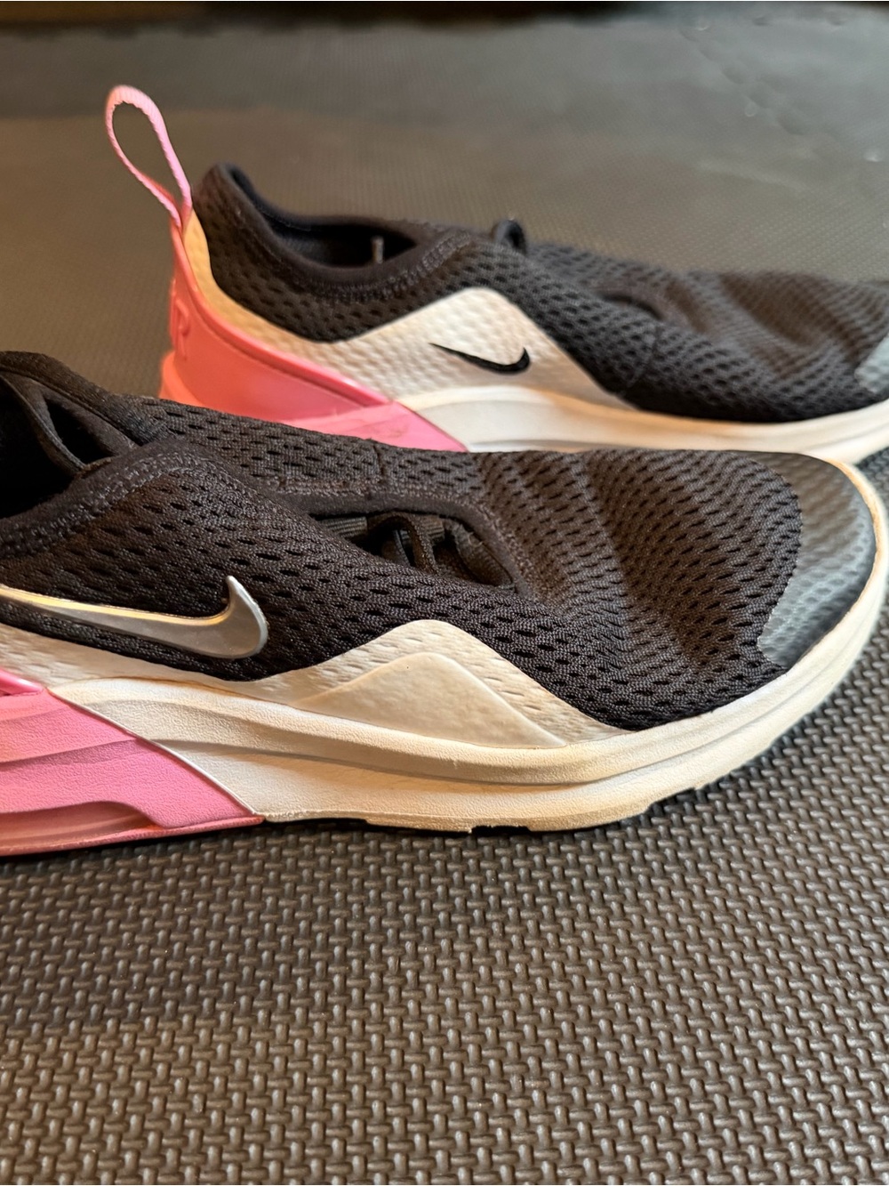 Nike Girls Black White and Pink Slip-On Athletic Shoes